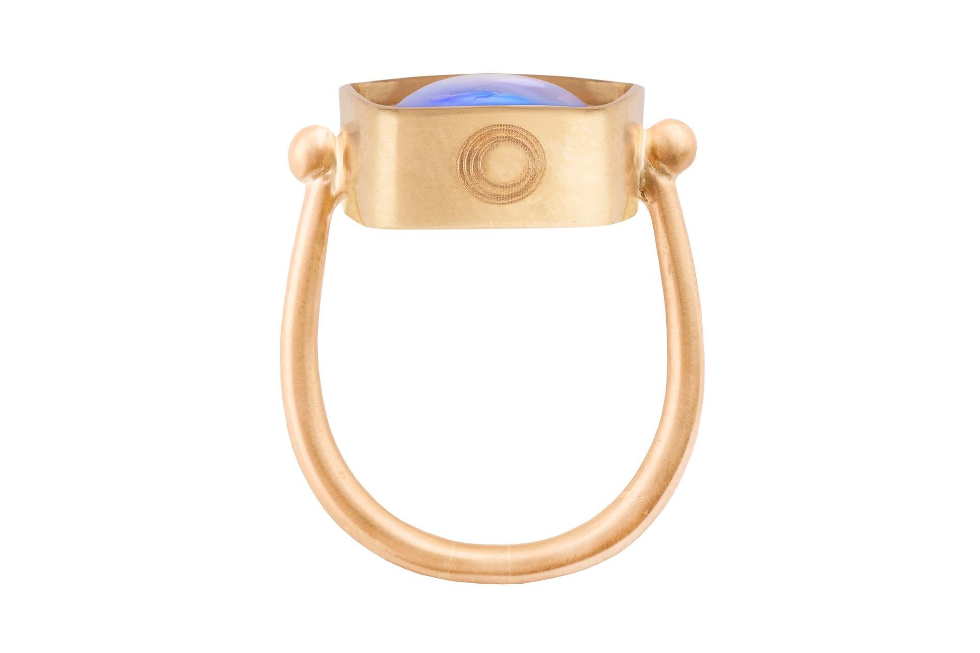 TEXAN RAINBLING RING by OUROBOROS
Square cabochon rainbow moonstone set in 18kt gold ring.

If this item is out of stock. Everything is made to order and can take 4-6 weeks.

OUROBOROS is an artisanal brand, based out of Jaipur and designed by the