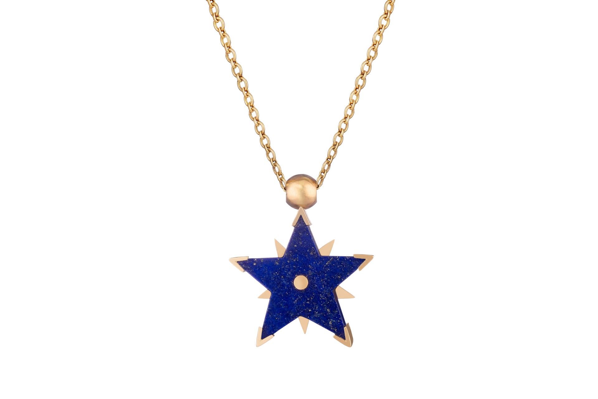 OUROBOROS Star Lapis Lazuli Spinning Pendant Handmade 18 Karat Gold Necklace (Kunsthandwerker*in) im Angebot