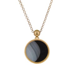 OUROBOROS White and Black Agate Pendant Handmade 18 Karat Gold Chain