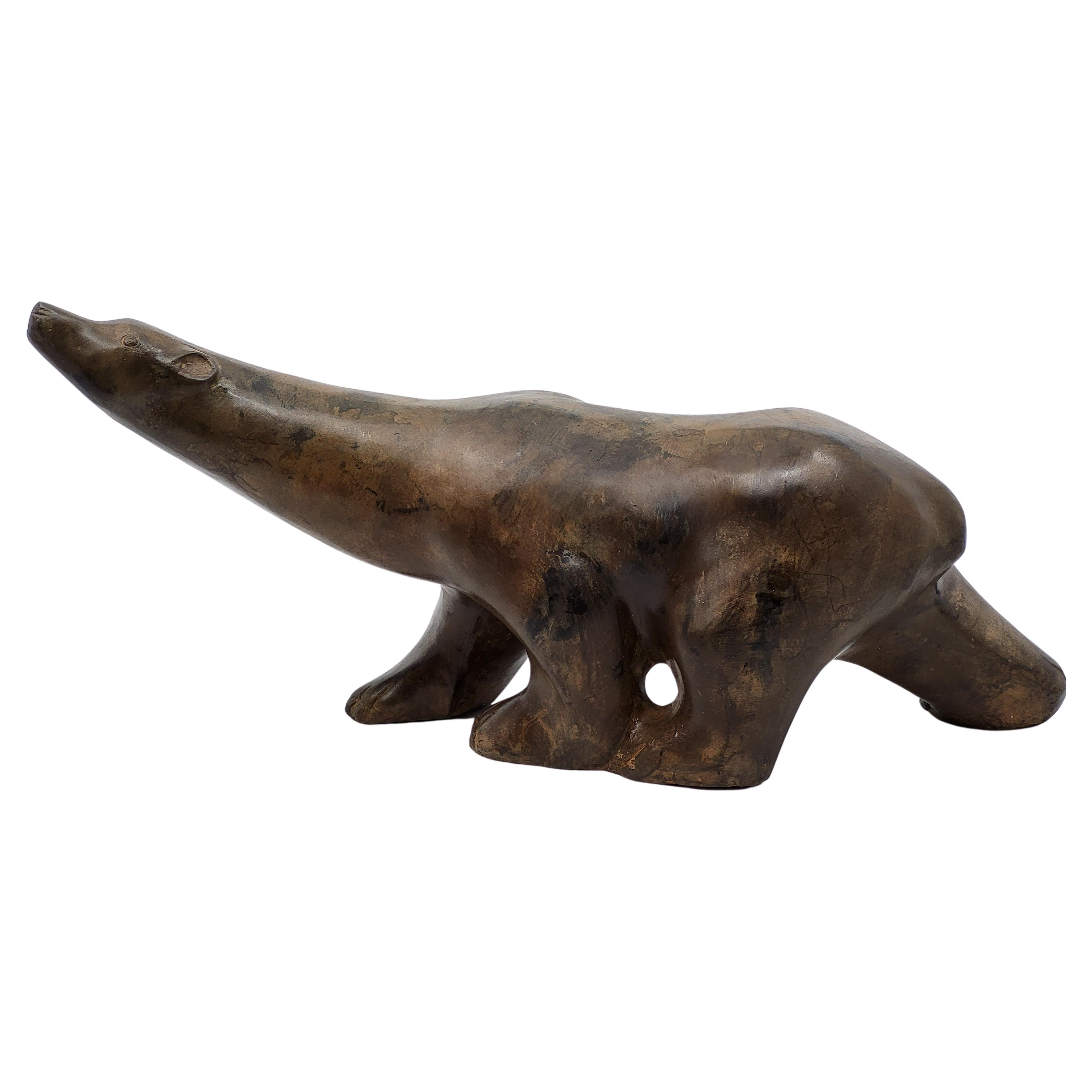  Ours Polaire grande taille en bronze à patine brune Français de Pierre Chenet For Sale