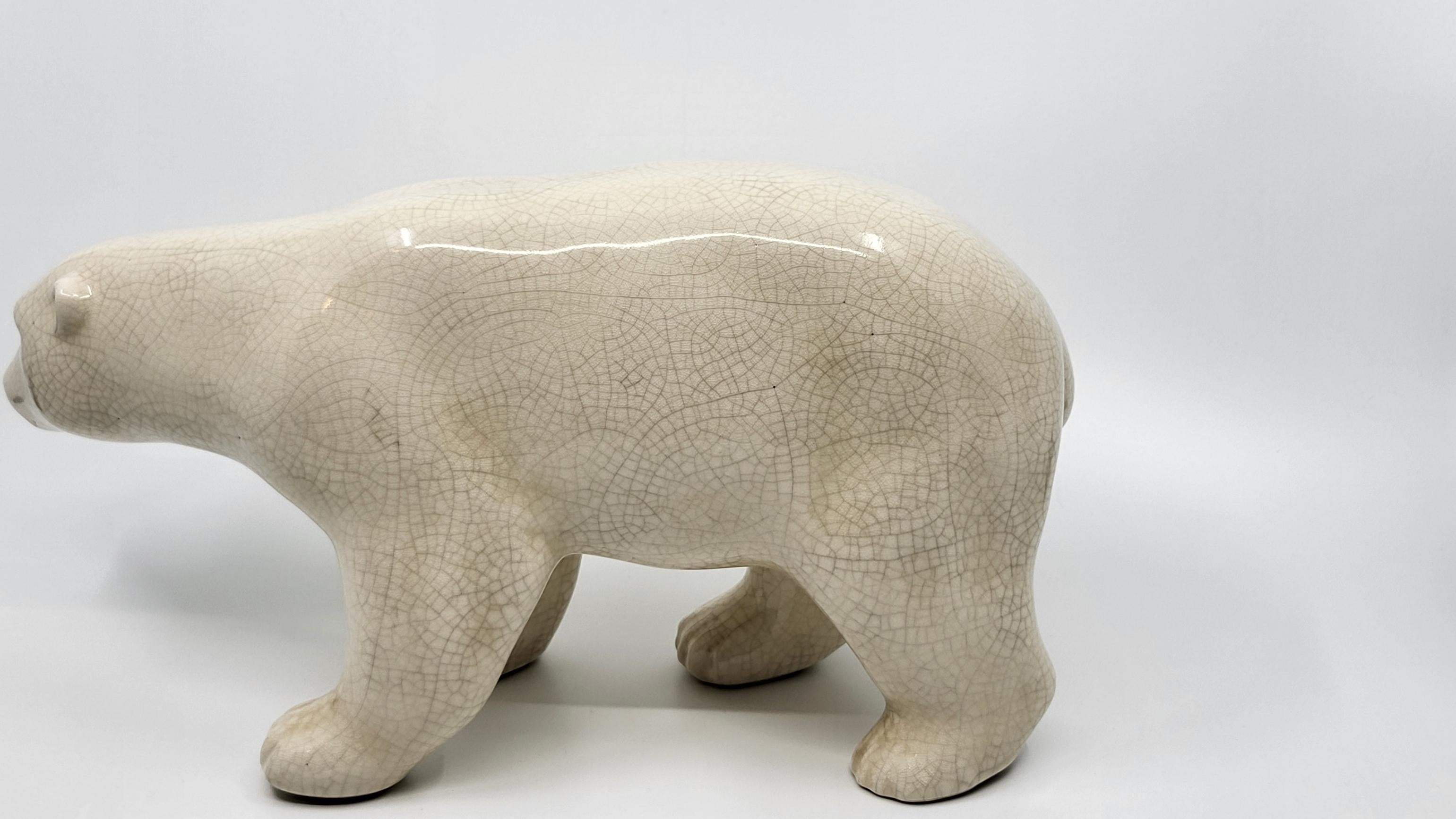 Français Ours polaire, grande taille LV CERAM en céramique craquelé, art déco, 1930  en vente