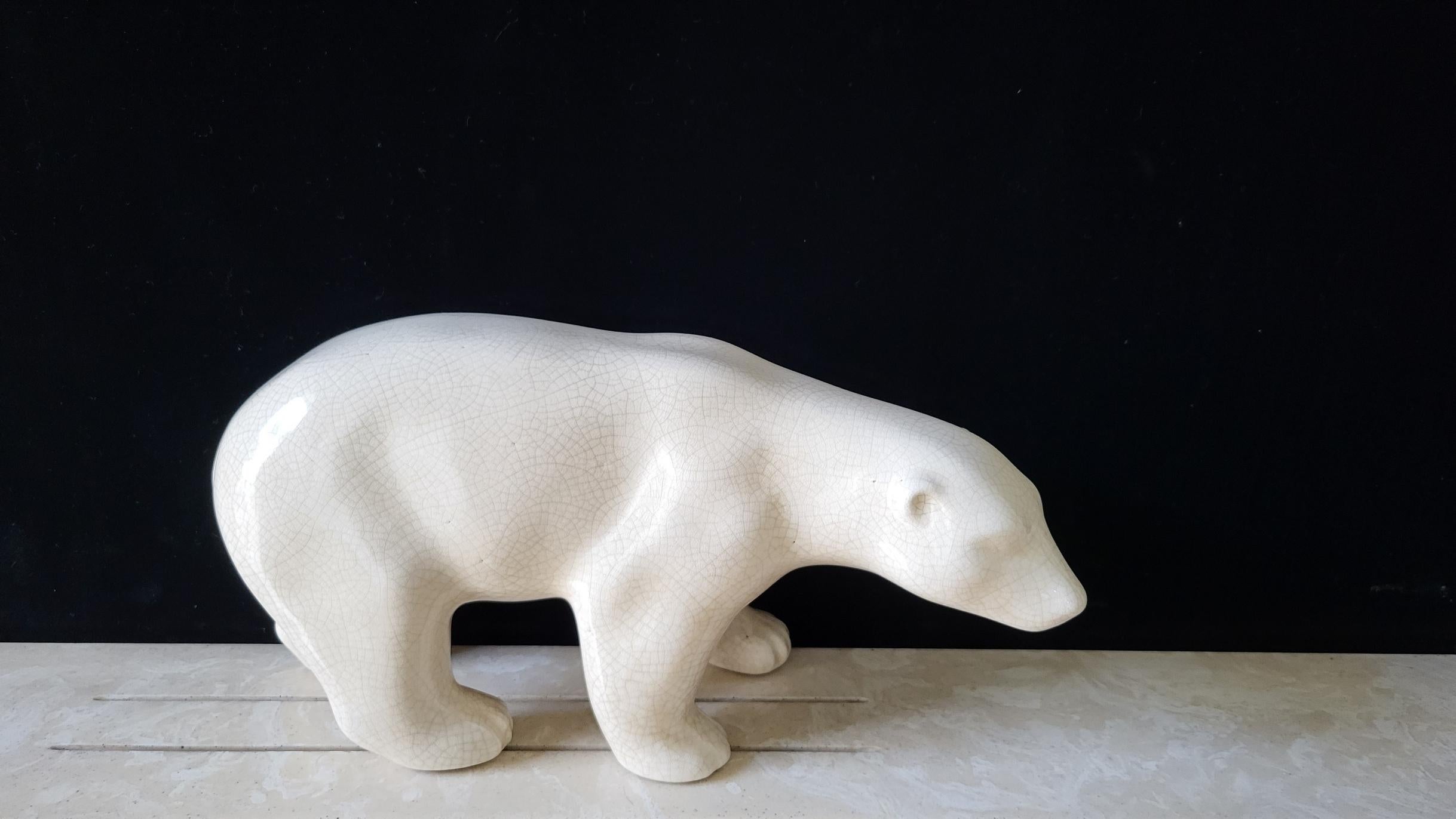 French Ours Polaire LV Céram en céramique craquelée Art Déco France Circa 1930 For Sale