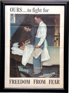 "Ours... To Fight For. Freedom from Fear" Vintage WWII Poster by Norman Rockwell