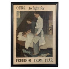 "Ours to Fight for Freedom from Fear" Vintage WWII Poster by Norman Rockwell