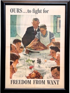 "Ours... To Fight For. Freedom from Want" Vintage WWII Poster by Norman Rockwell