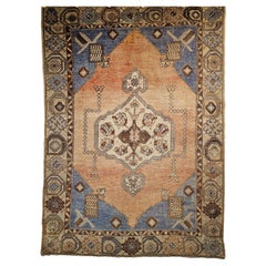 Vintage Turkish Oushak Area Rug, Hand-Knotted Wool, Mid-1900s