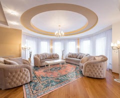 Persian Oushak Area Rug-Blue & Pink