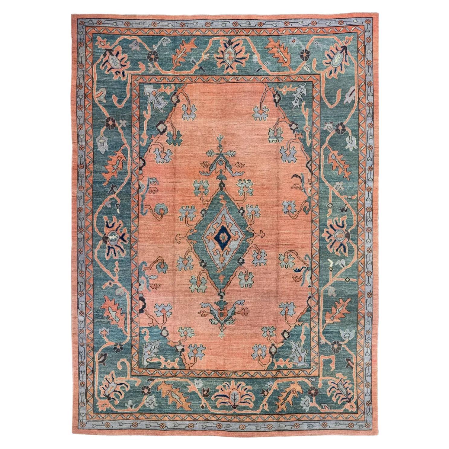 Persian Oushak Area Rug-Blue & Pink - 69460
