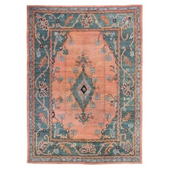 Persian Oushak Area Rug-Blue & Pink - 69460