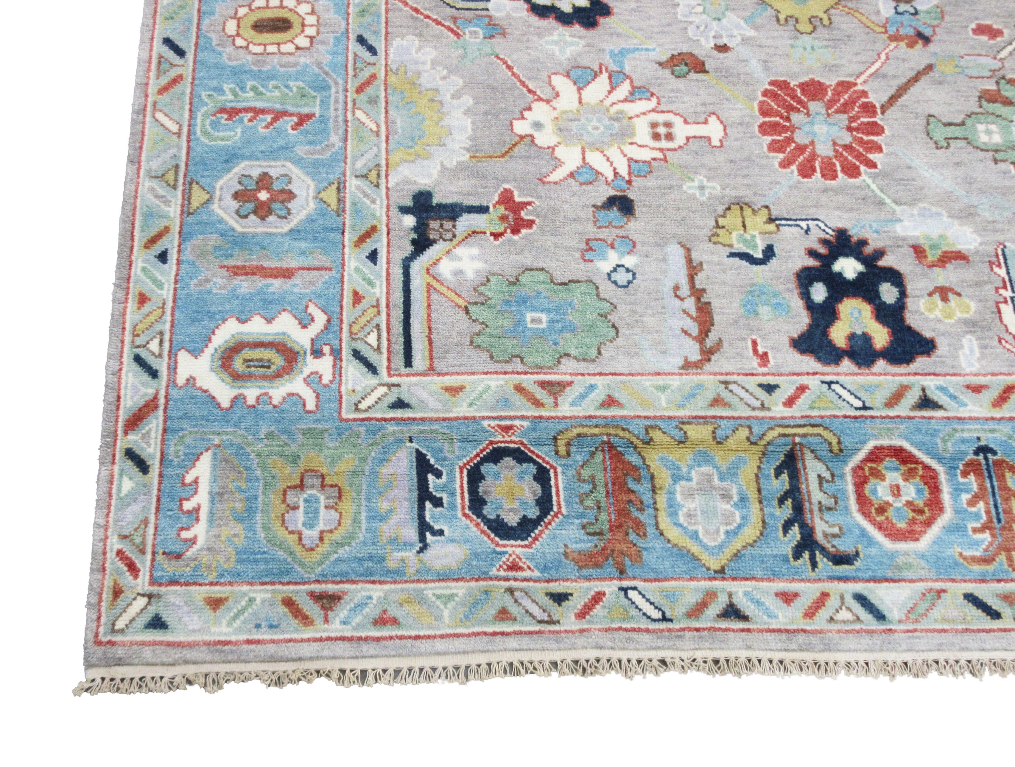Hand-Knotted Oushak Area Rug For Sale