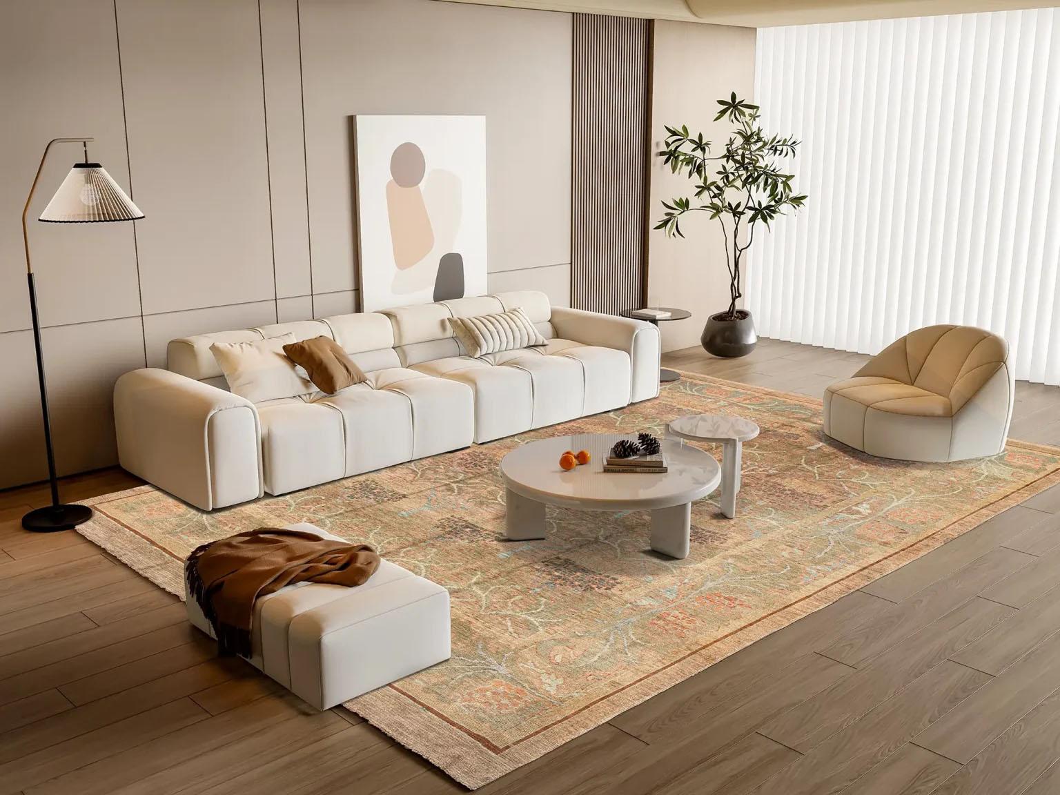Scopri l'eleganza di questo tappeto Oushak unico nel suo genere, caratterizzato da tappeti d'area del 1990. Progettato con una meticolosa attenzione ai dettagli, questo design esclusivo è perfetto per valorizzare il tuo spazio.