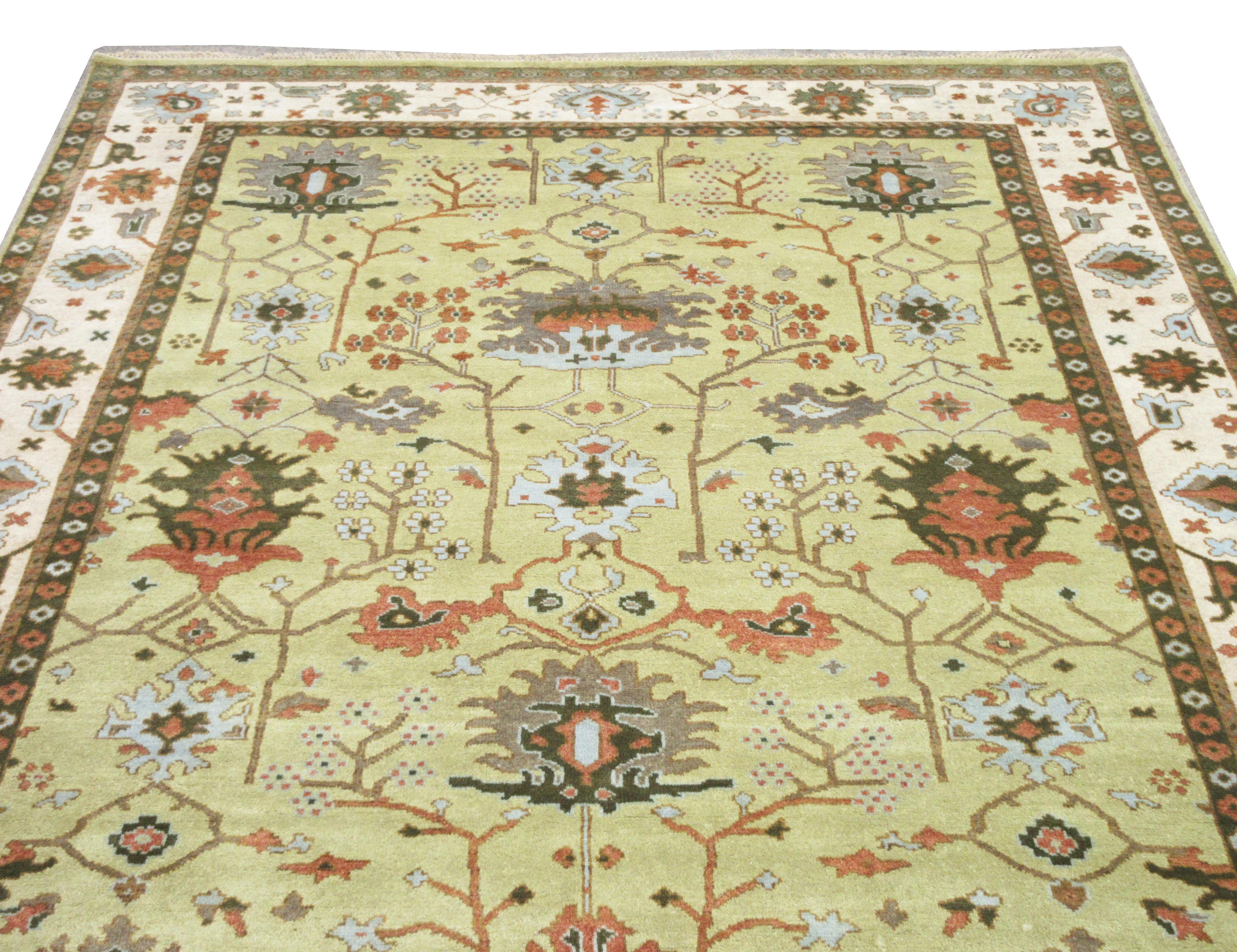 Indian Oushak Art & Craft Hand-Knotted Rug For Sale