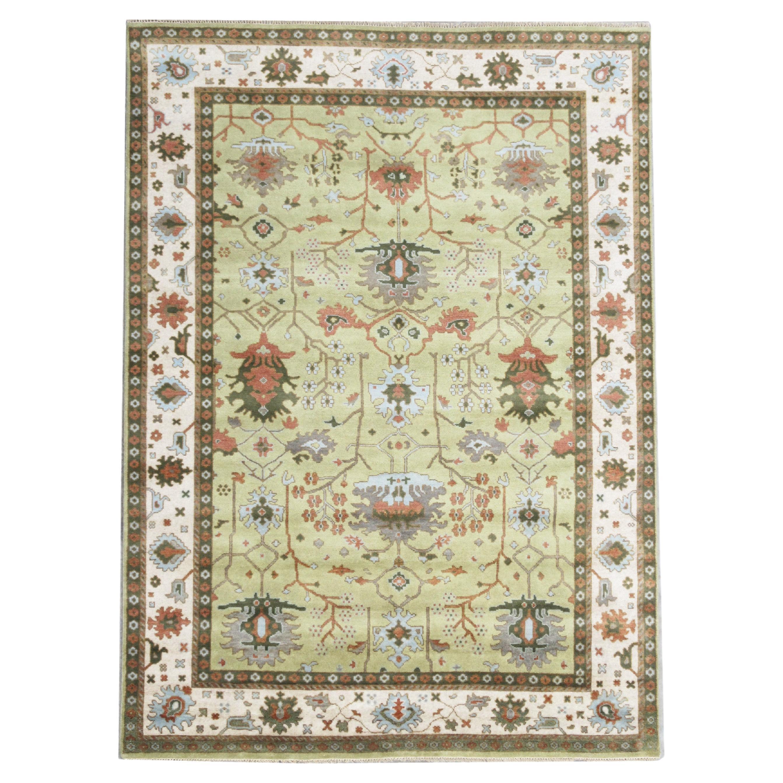 Oushak Art & Craft Hand-Knotted Rug For Sale