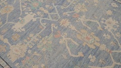 Oushak Blue and Ivory Hand-Knotted Wool Rug 9'2''x11'2''