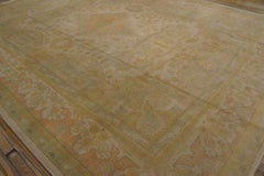 Splendid Ivory Color with Geometric and Floral Design Antique Turkish Oushak Rug