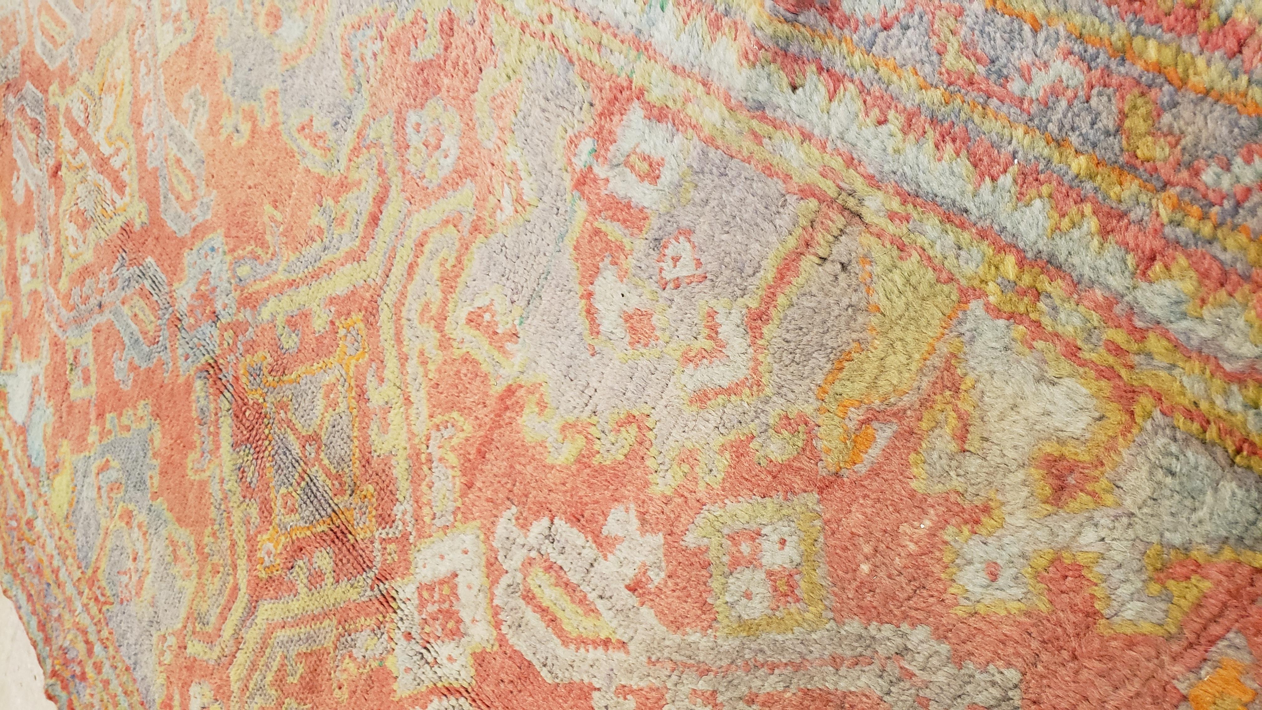 Oushak-Teppich, orientalischer Teppich, handgefertigter Teppich in Koralle, Hellblau, Safran und Grün im Angebot 2
