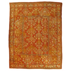 Oushak Carpet, Oriental Rug, Handmade Rug Saffron and Coral