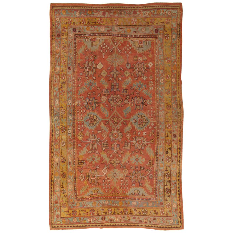 Antique Oushak Carpet, Oriental Rug, Handmade Ivory, Muted Orange, Soft ...