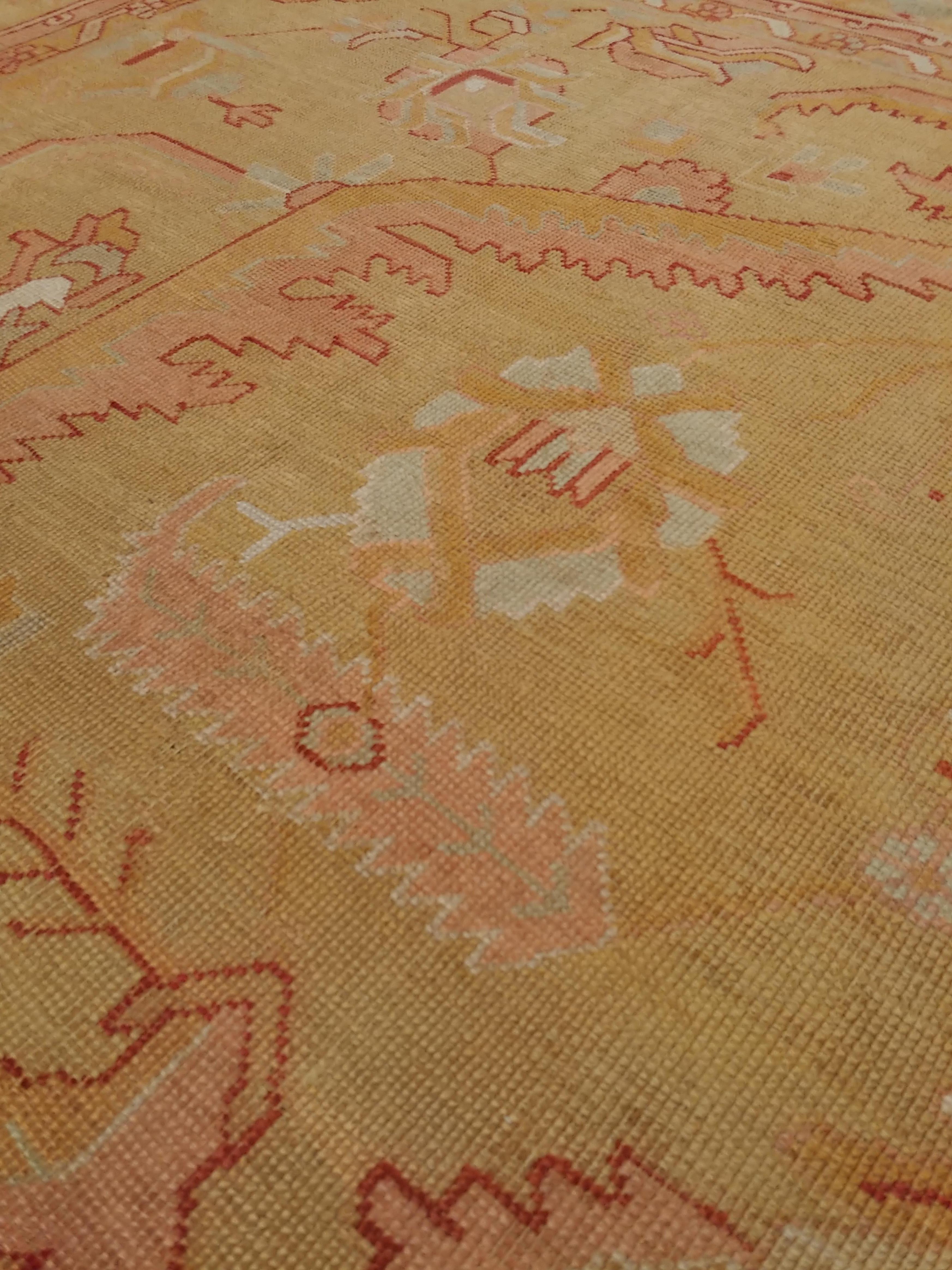 Wool An Oushak Carpet, Turkish Rugs, Handmade Oriental Rugs, Gold, Green, Pink, Ivory For Sale