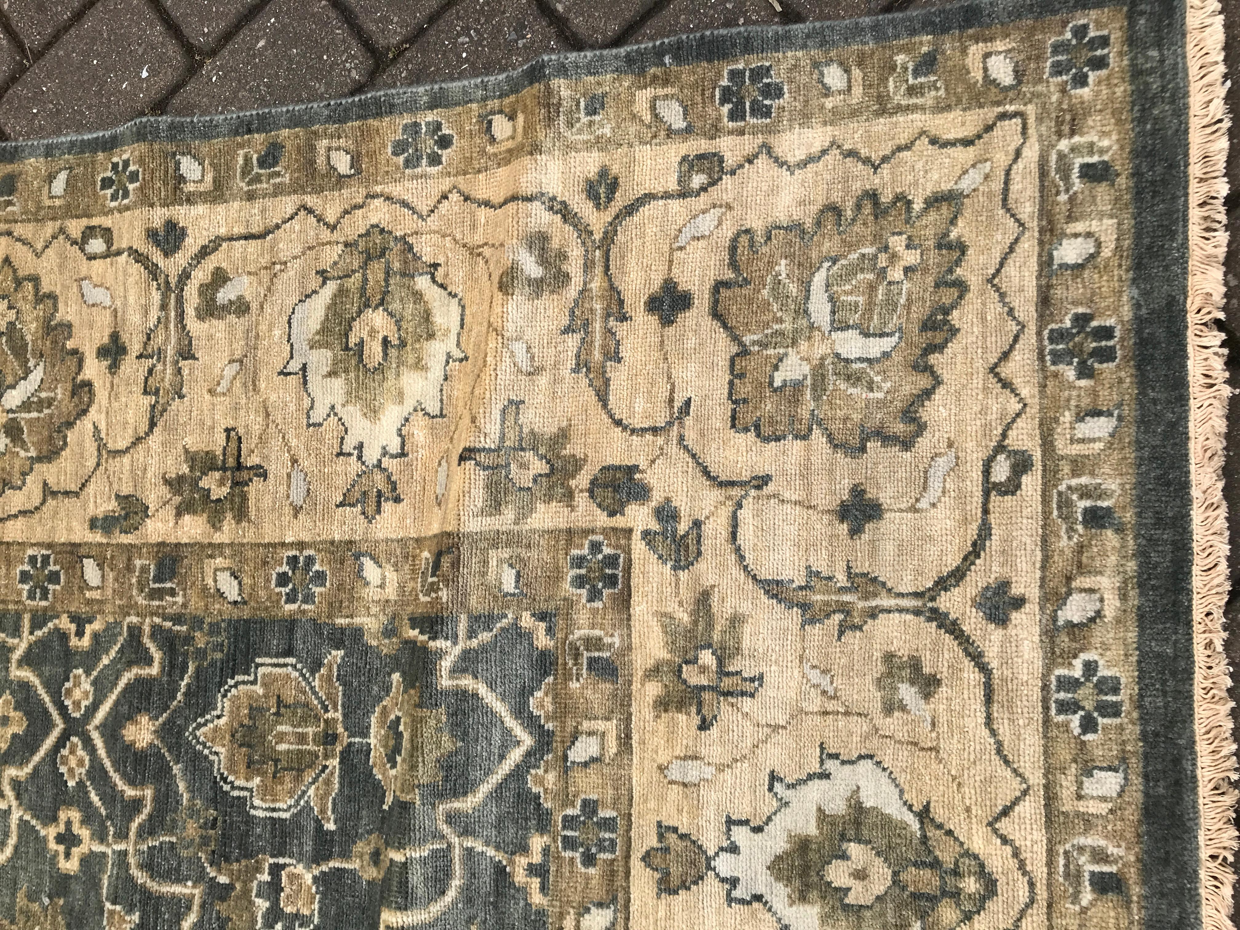 Dusty Teal Floral Transitional Oushak Design Rug in 10'x14'  For Sale 4