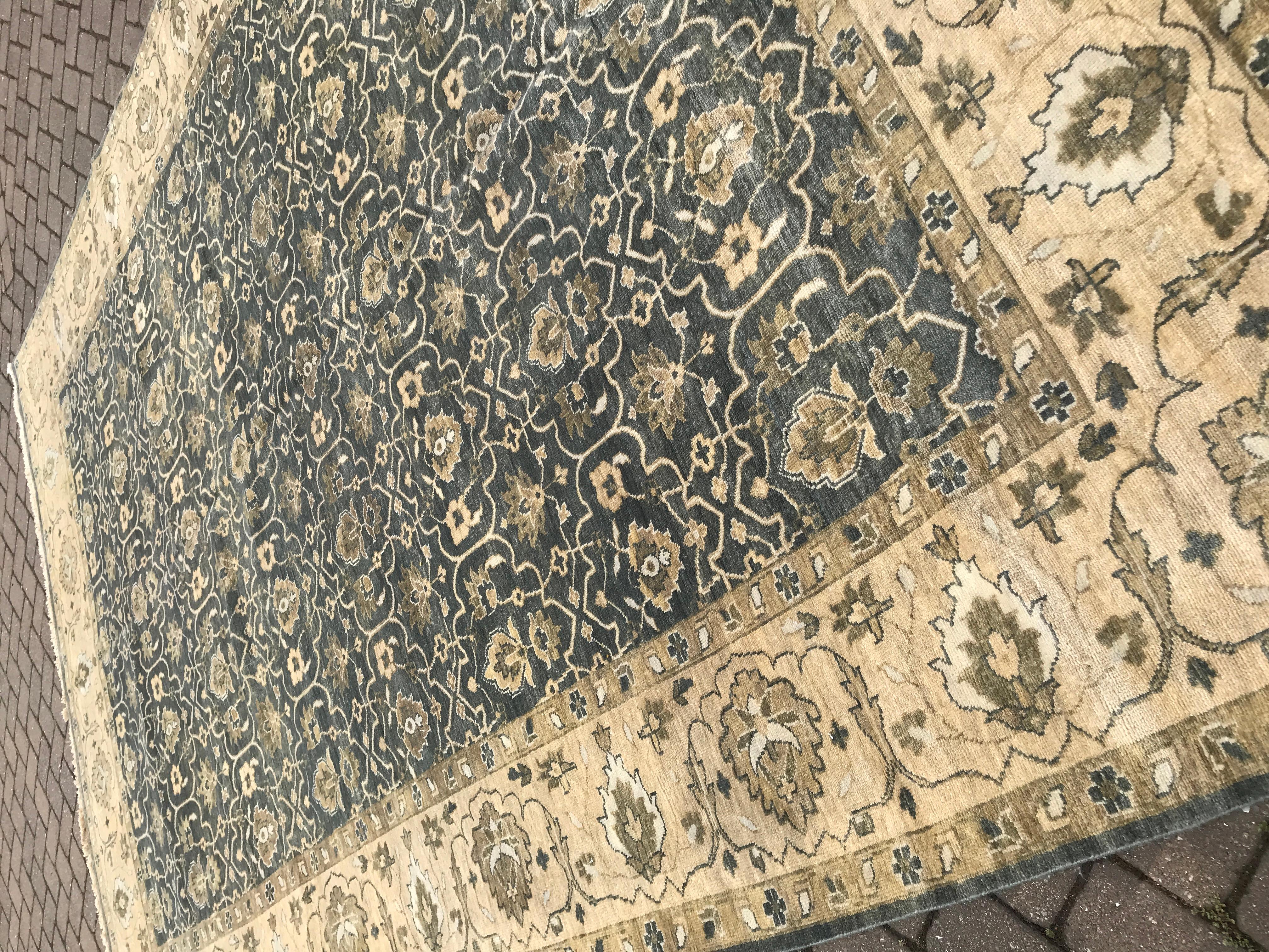Dusty Teal Floral Transitional Oushak Design Rug in 10'x14'  For Sale 5