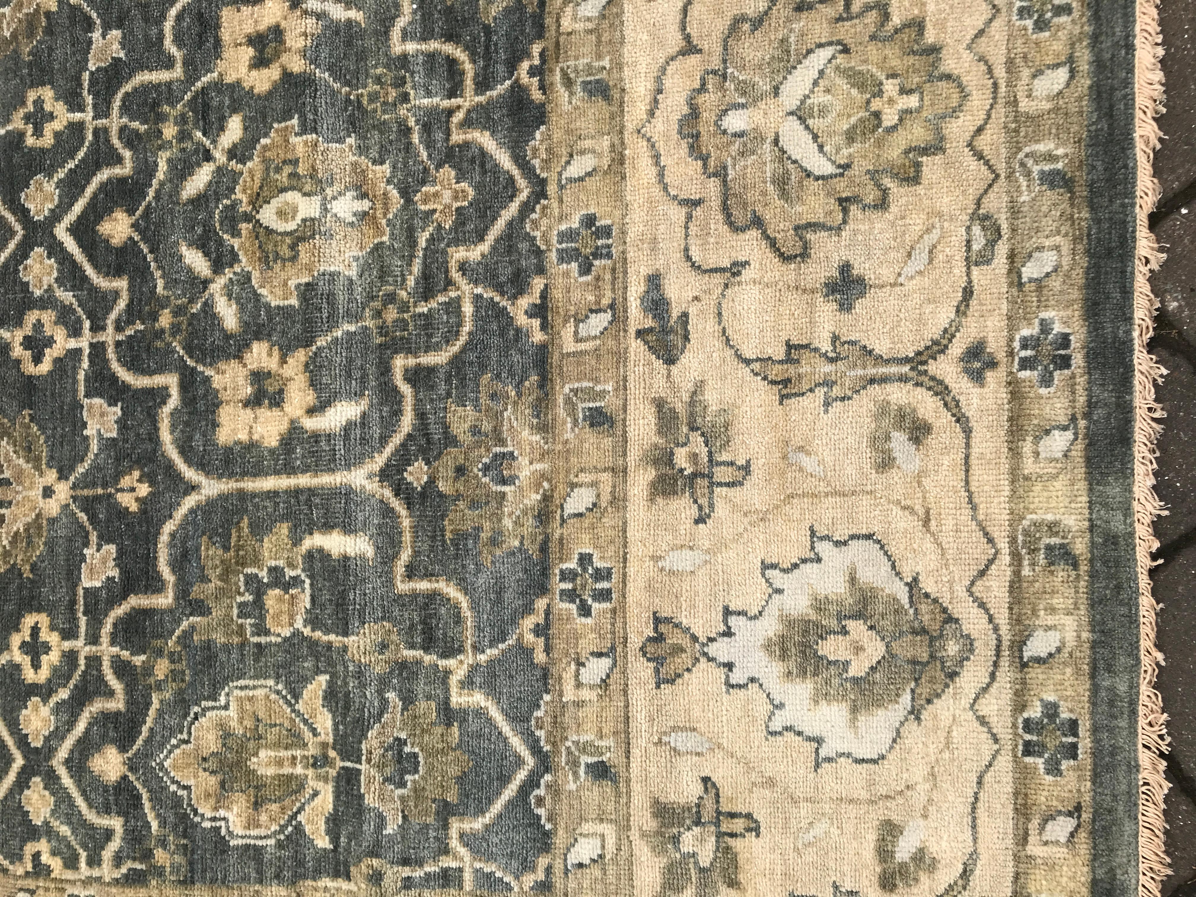 Dusty Teal Floral Transitional Oushak Design Rug in 10'x14'  For Sale 6