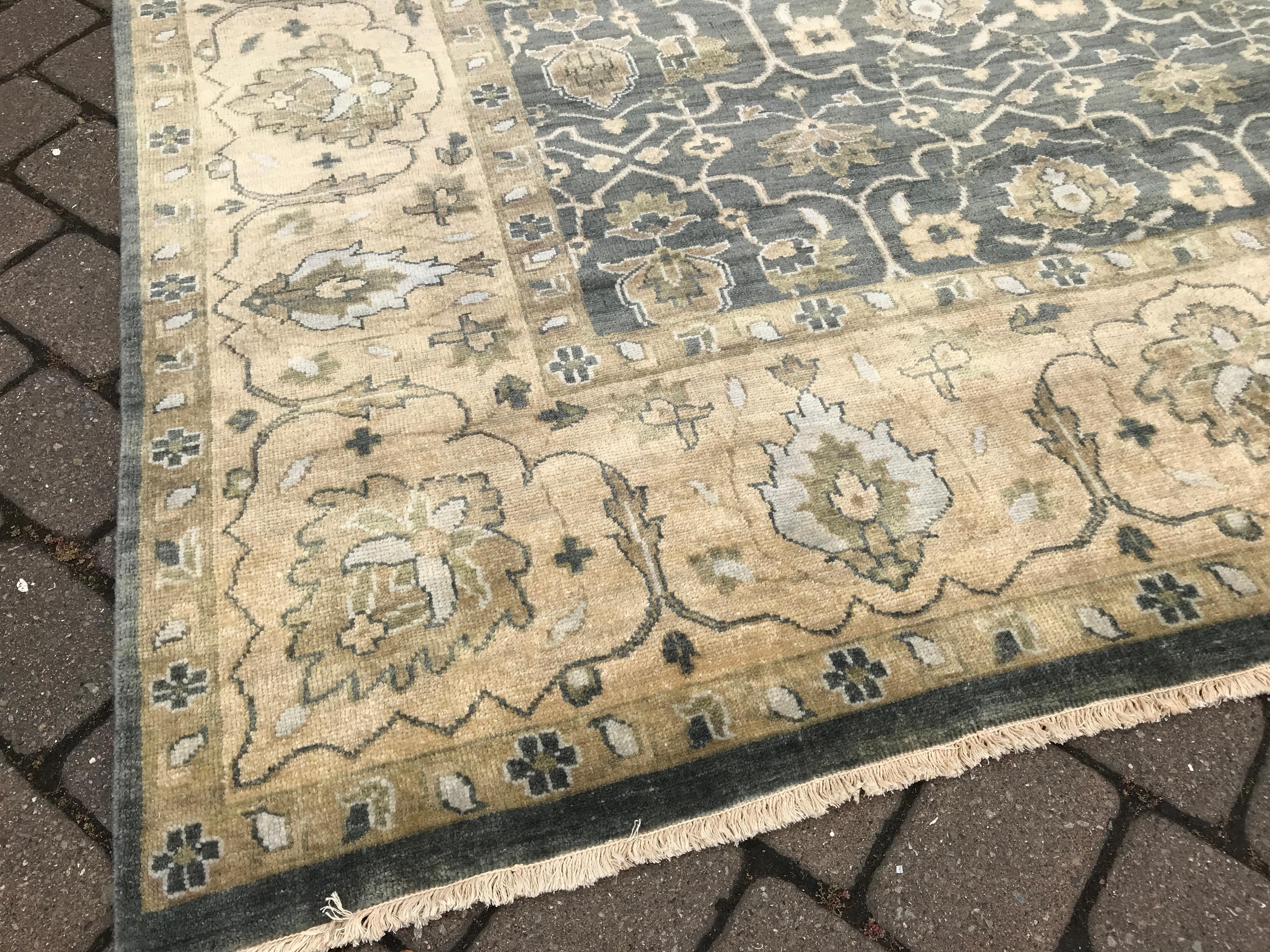 Dusty Teal Floral Transitional Oushak Design Rug in 10'x14'  In New Condition For Sale In Los Angeles, CA
