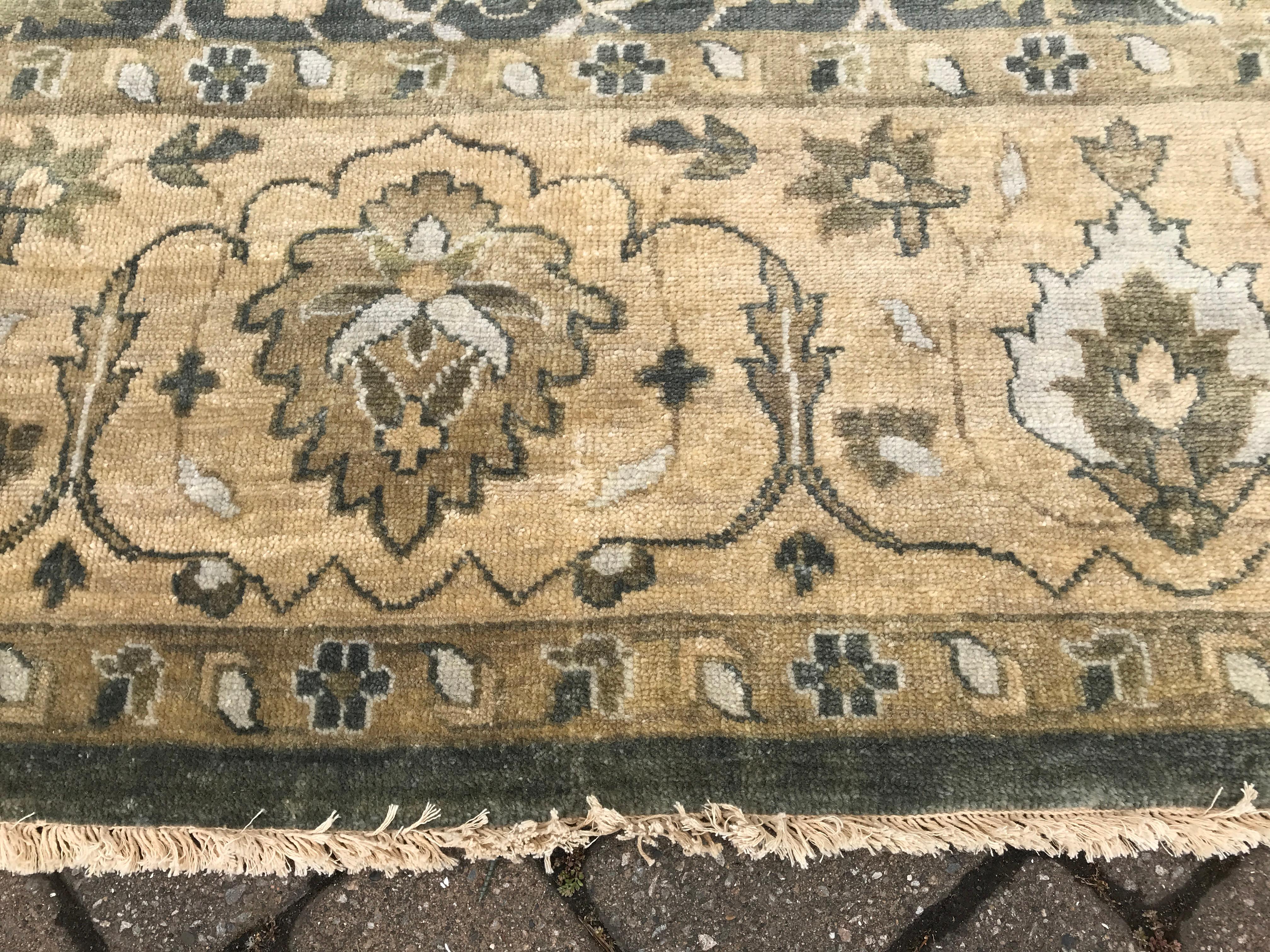 Wool Dusty Teal Floral Transitional Oushak Design Rug in 10'x14'  For Sale