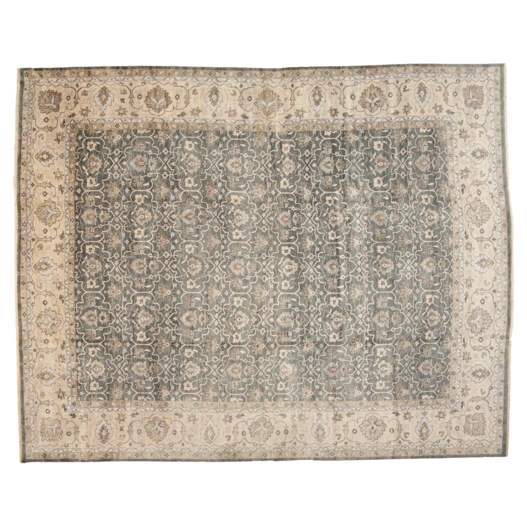 Dusty Teal Floral Transitional Oushak Design Rug in 10'x14'  For Sale