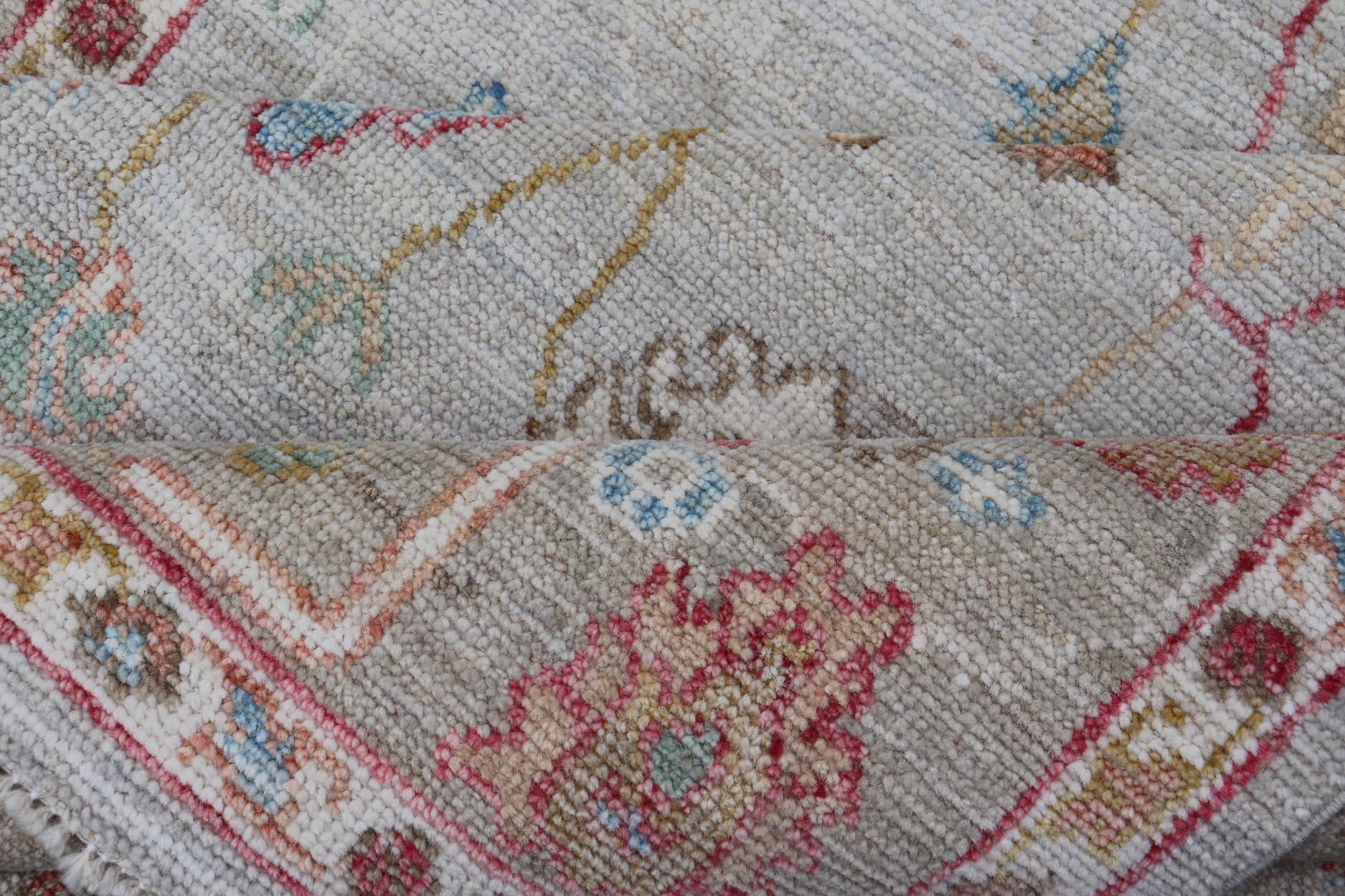 Oushak Gallery Rug with Soft Ivory Field and Accents in Light Blue 4'0 x 10'2 For Sale 5