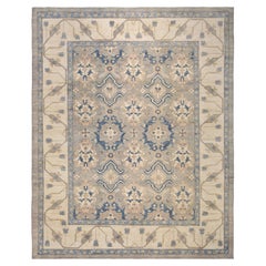 Oushak Grey/Green and Ivory Designed Wool Rug 9'5''x11'9''