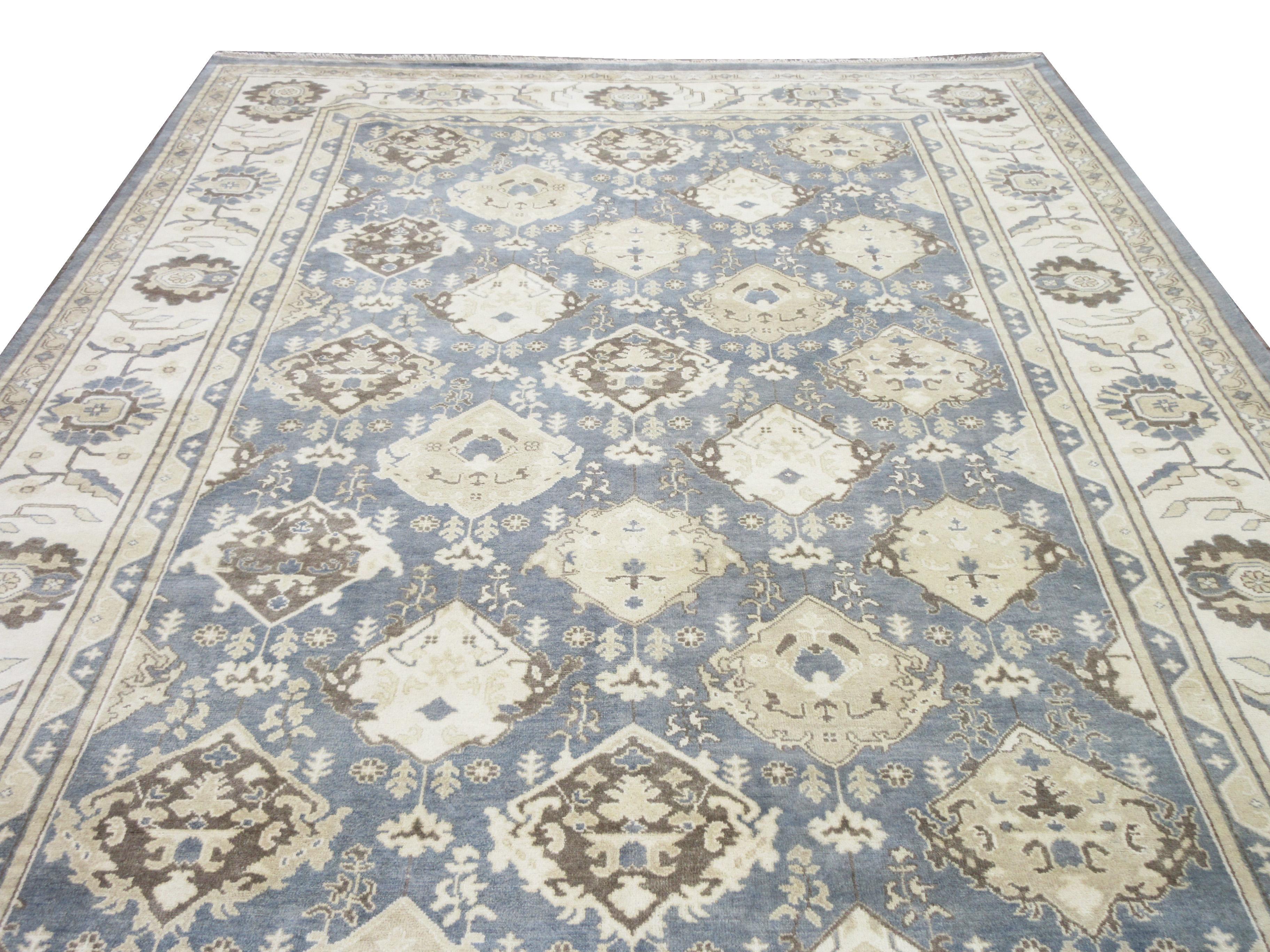 Indian Oushak Hand-Knotted Rug For Sale
