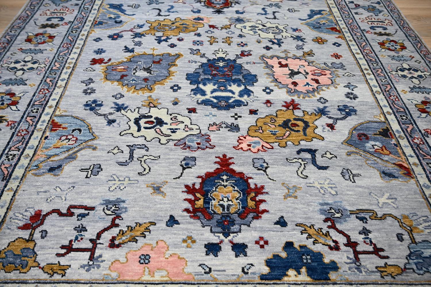 Indian Oushak Hand-Knotted Wool Rug For Sale