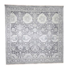 Oushak Influence Silk with Oxidized Wool Hand Knotted Square Rug