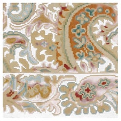 Von Oushak inspirierter Teppich mit botanischem Rastermuster „Terrava“ von Doris Leslie Blau