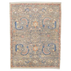 Oushak Multi-Colored on Natural Grey Brown Background Wool Rug 7'10''x10'3''