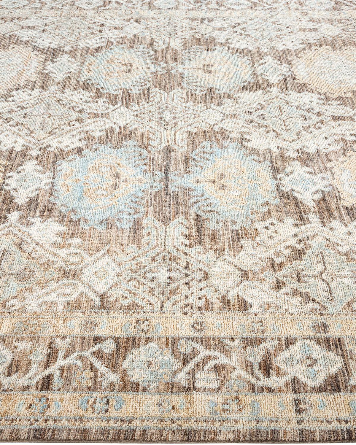 Pakistani Oushak, One-of-a-kind Hand Knotted Runner Rug, Beige For Sale