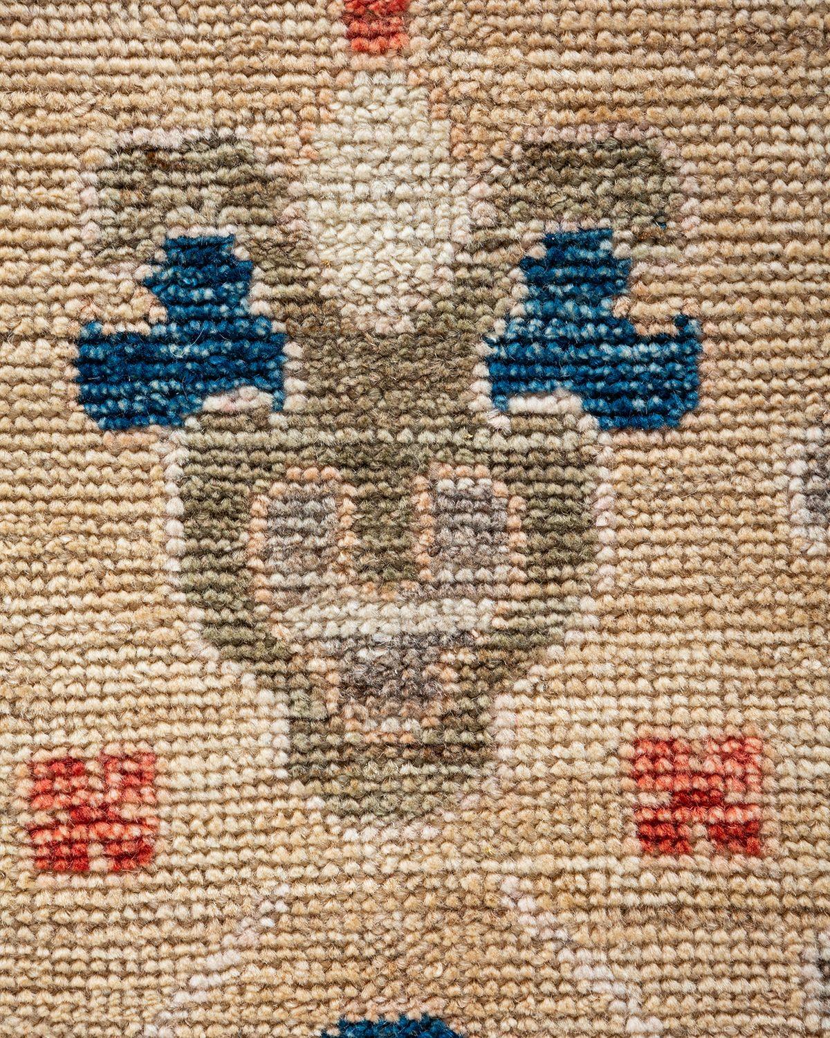 Tribal Oushak, tapis de course unique noué à la main, beige en vente