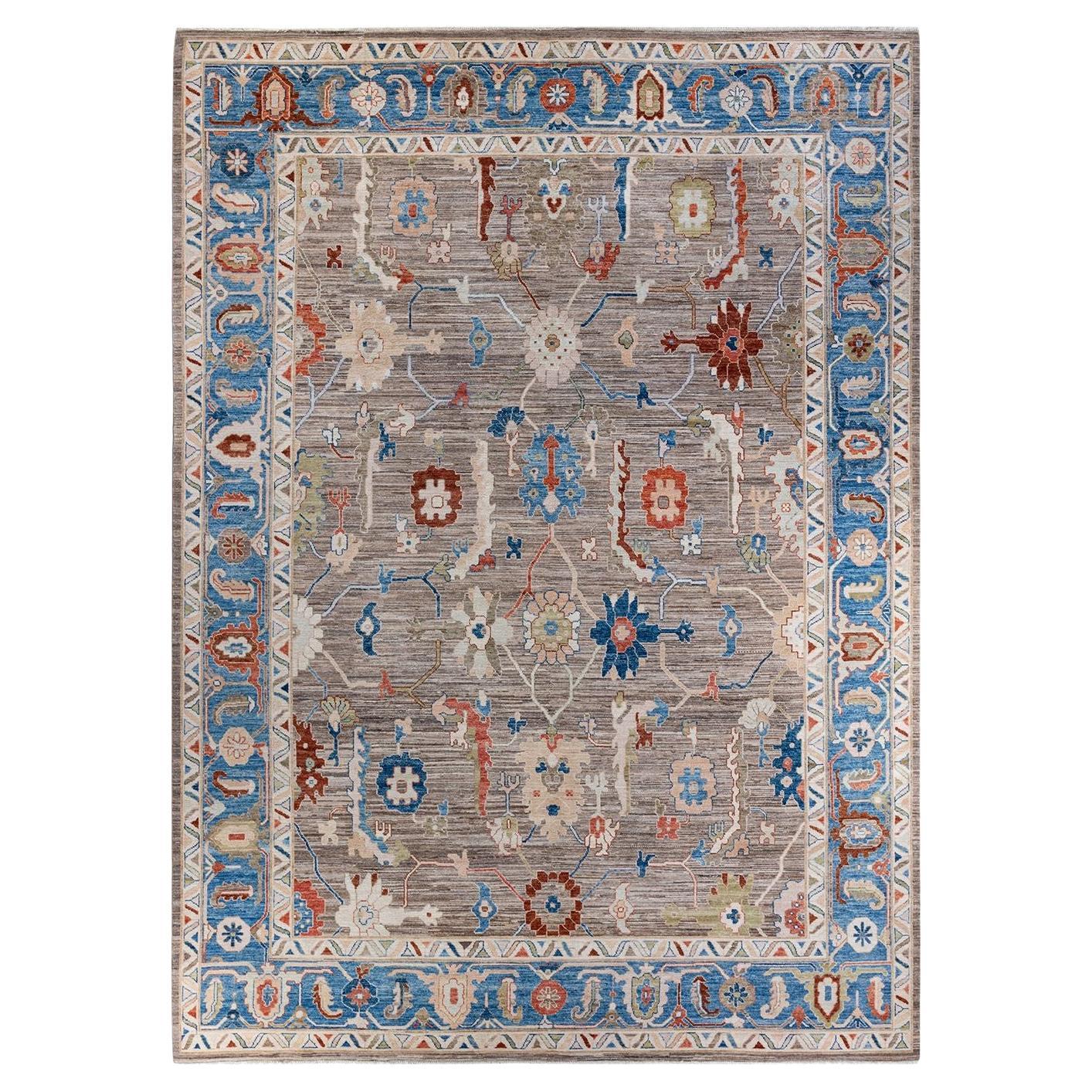 Oushak, tapis de course unique noué à la main, beige