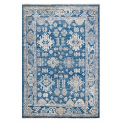 Oushak, One-of-a-kind Hand Knotted Runner Rug, Blue