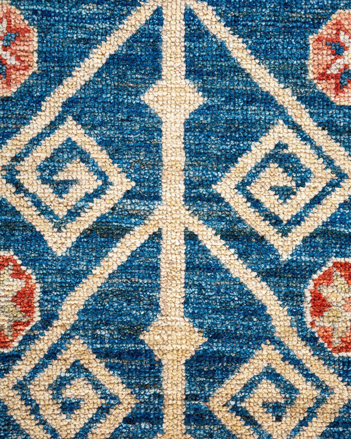 Tribal Oushak, One-of-a-kind Hand Knotted Runner Rug, Blue For Sale