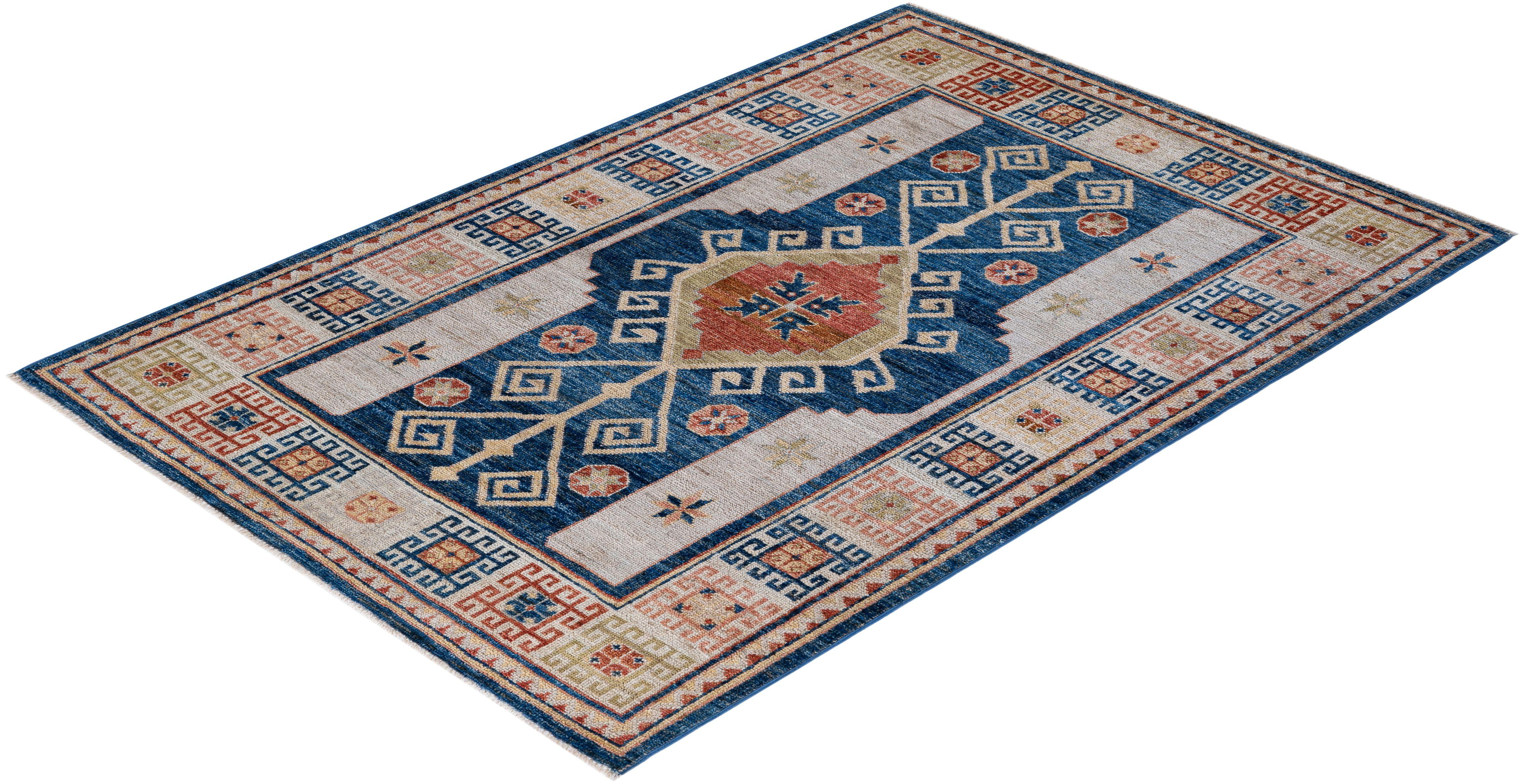 Oushak, Einzigartiger handgeknüpfter Läufer  - Blau, 4' 0