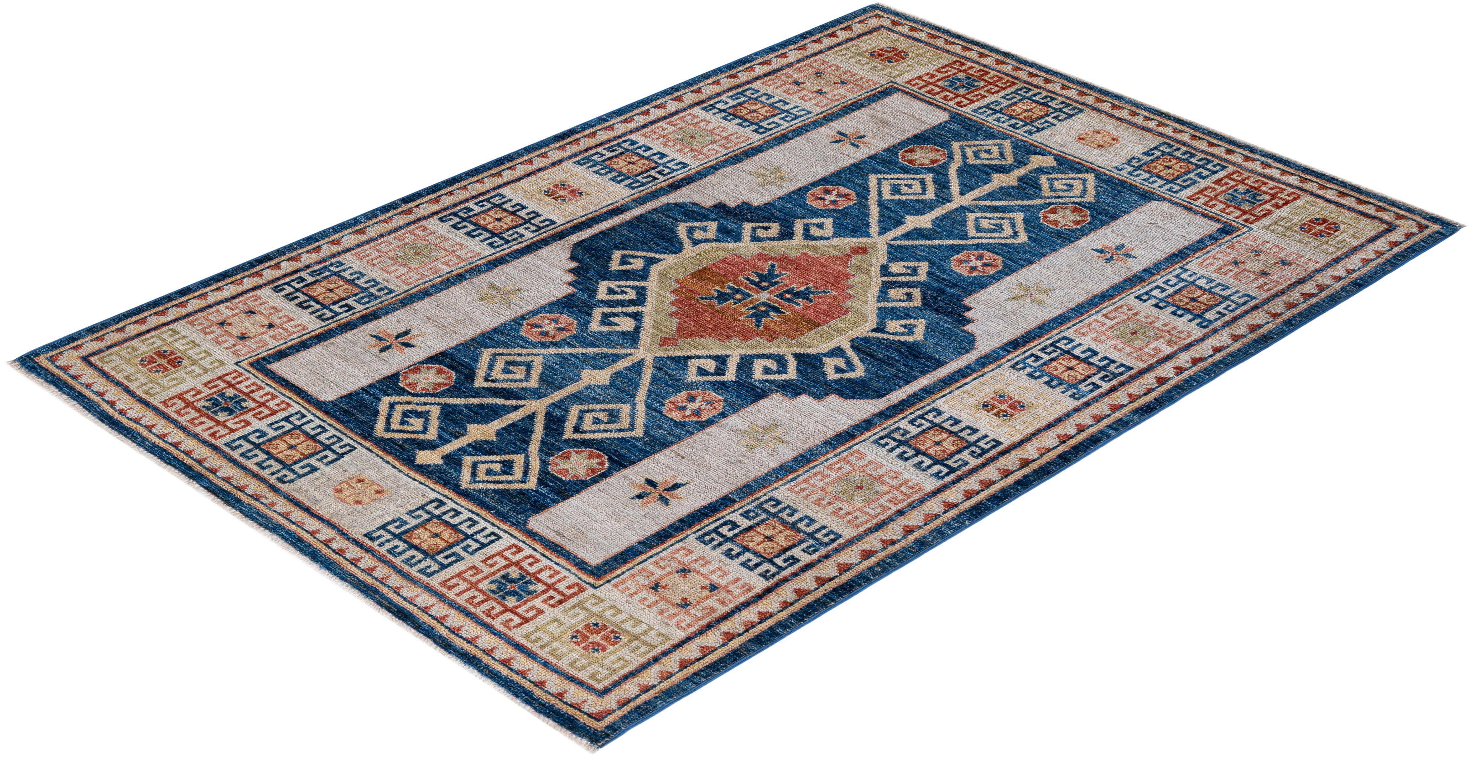 Oushak, One-of-a-kind Hand Knotted Runner Rug, Blue For Sale 1