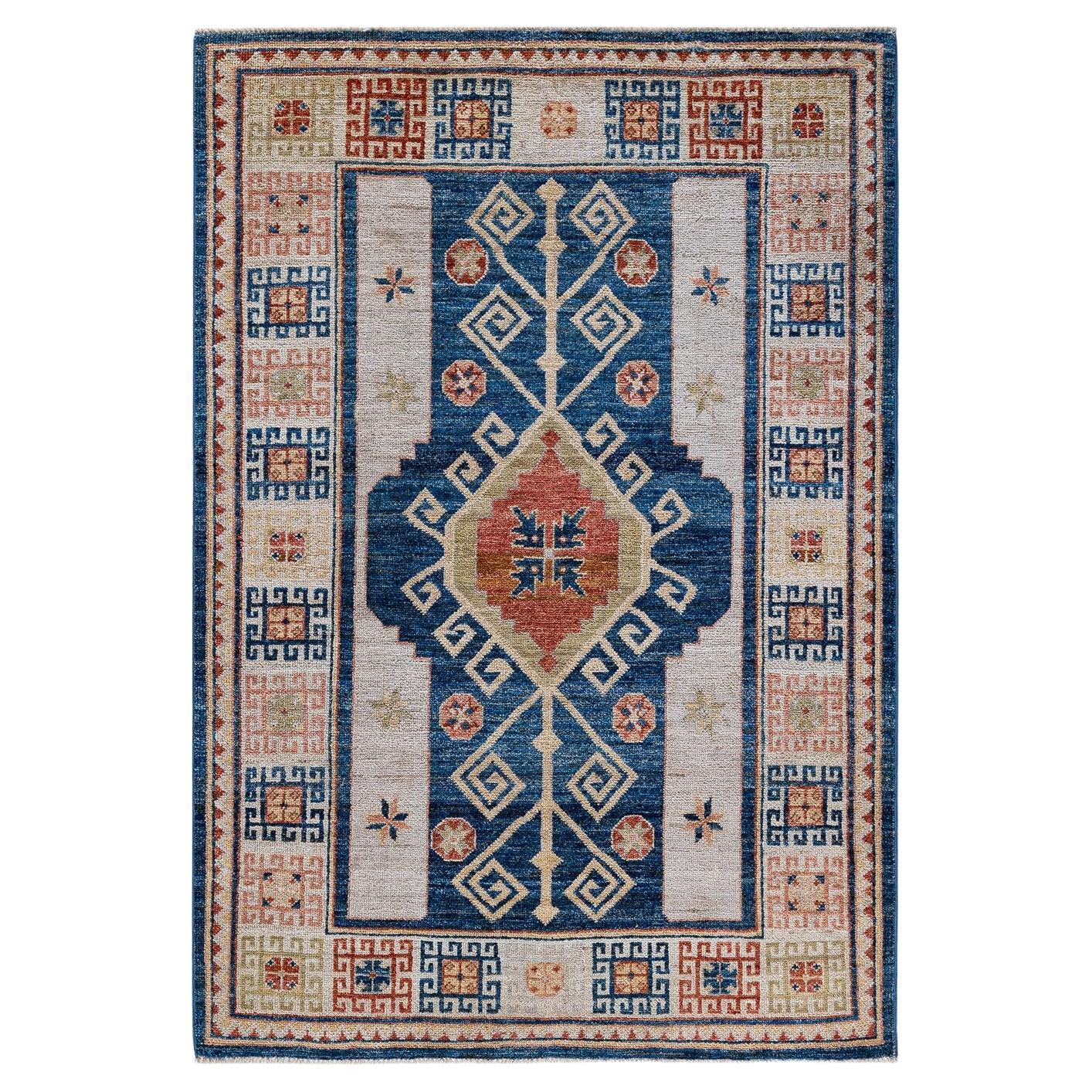 Oushak, One-of-a-kind Hand Knotted Runner Rug, Blue For Sale