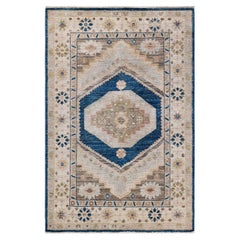 Oushak, One-of-a-Kind Hand-Knotted Runner Rug, Blue