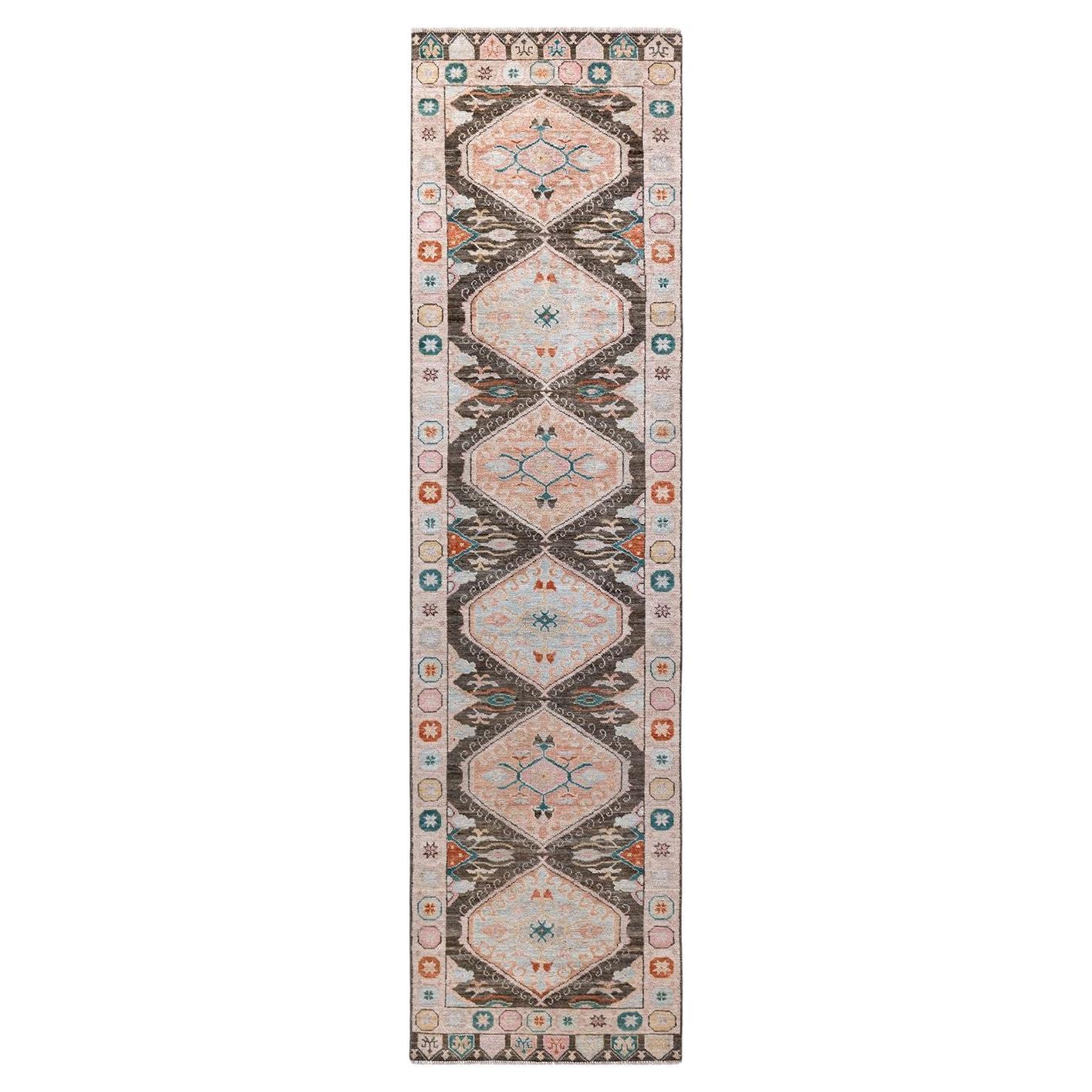 Oushak, One-of-a-kind Hand Knotted Runner Rug, Brown