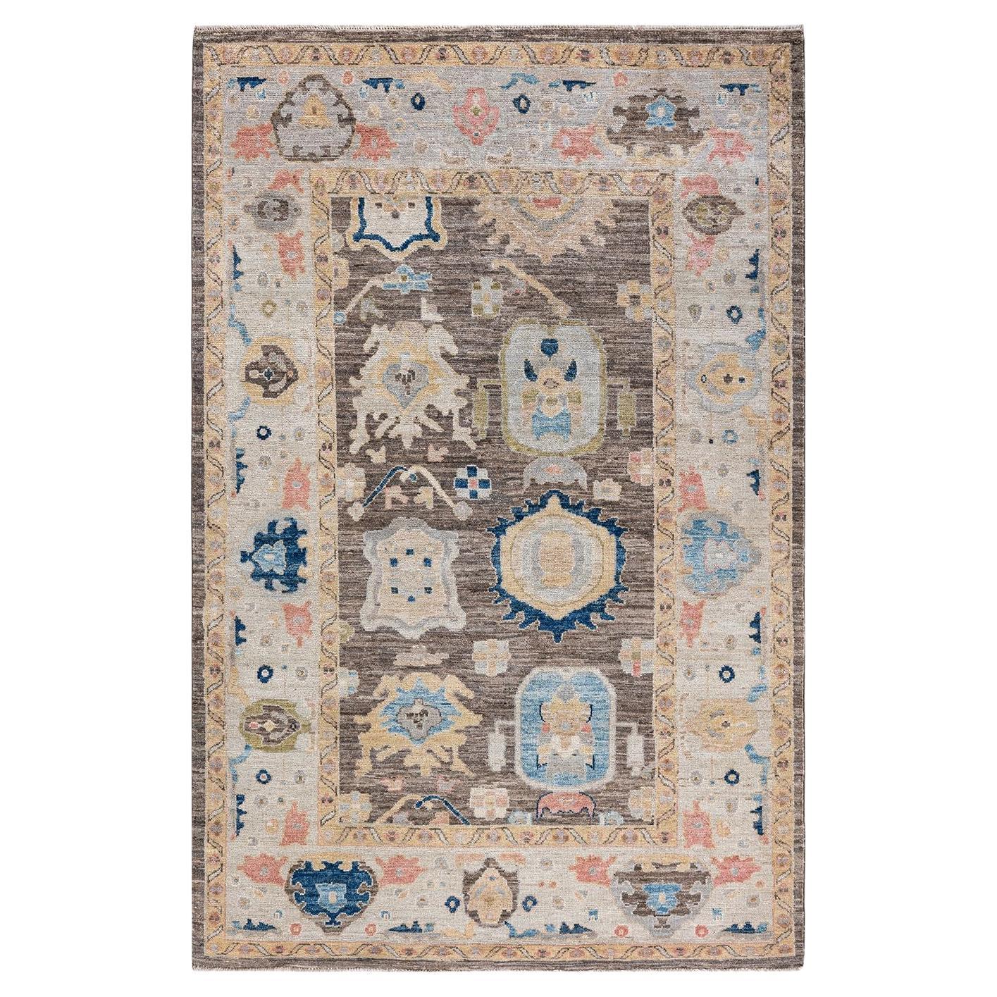 Oushak, One-of-a-Kind Hand Knotted Runner Rug, Brown For Sale