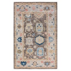 Oushak, One-of-a-Kind Hand Knotted Runner Rug, Brown