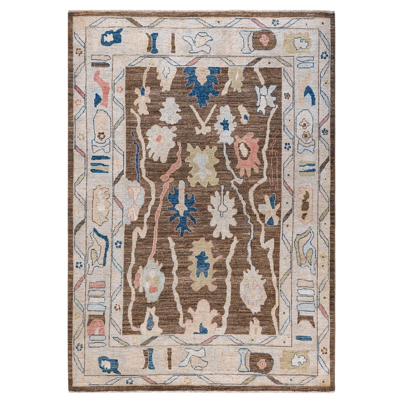 Oushak, One-of-a-kind hand knotted Runner Rug, Brown For Sale