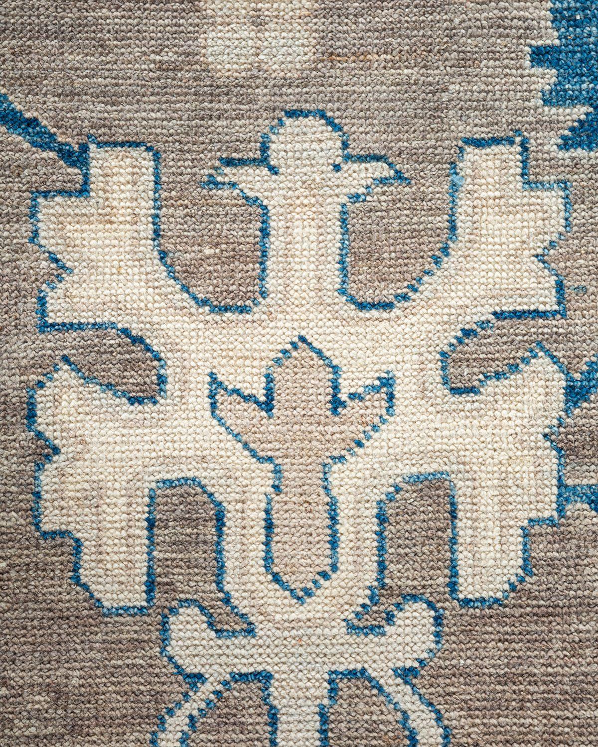 Tribal Oushak, One-of-a-kind Hand Knotted Runner Rug, Gray